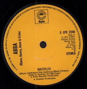 Abba Waterloo 7" vinyl UK Epic 1974 Solid yellow label design in repro company - Picture 1 of 3
