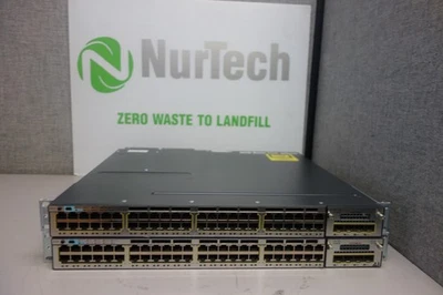 Lot of 2 Cisco WS-C3750X-48PF-S 48 Port PoE Gigabit Switch w/ C3KX-NM-1G - Image 1 of 4