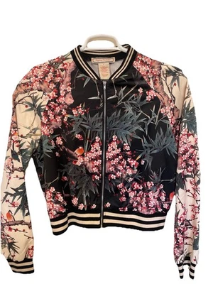 Flying Tomato Women’s Floral Zip Bomber Jacket Cropped Birds Large Boho Anthro - Image 1 of 4