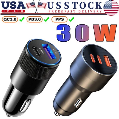 Adaptador Cargador Coche 30W Carga Rápida USB PD Tipo-C Para iPhone 15 14 13 12 Pro Max Foto 1 de 4