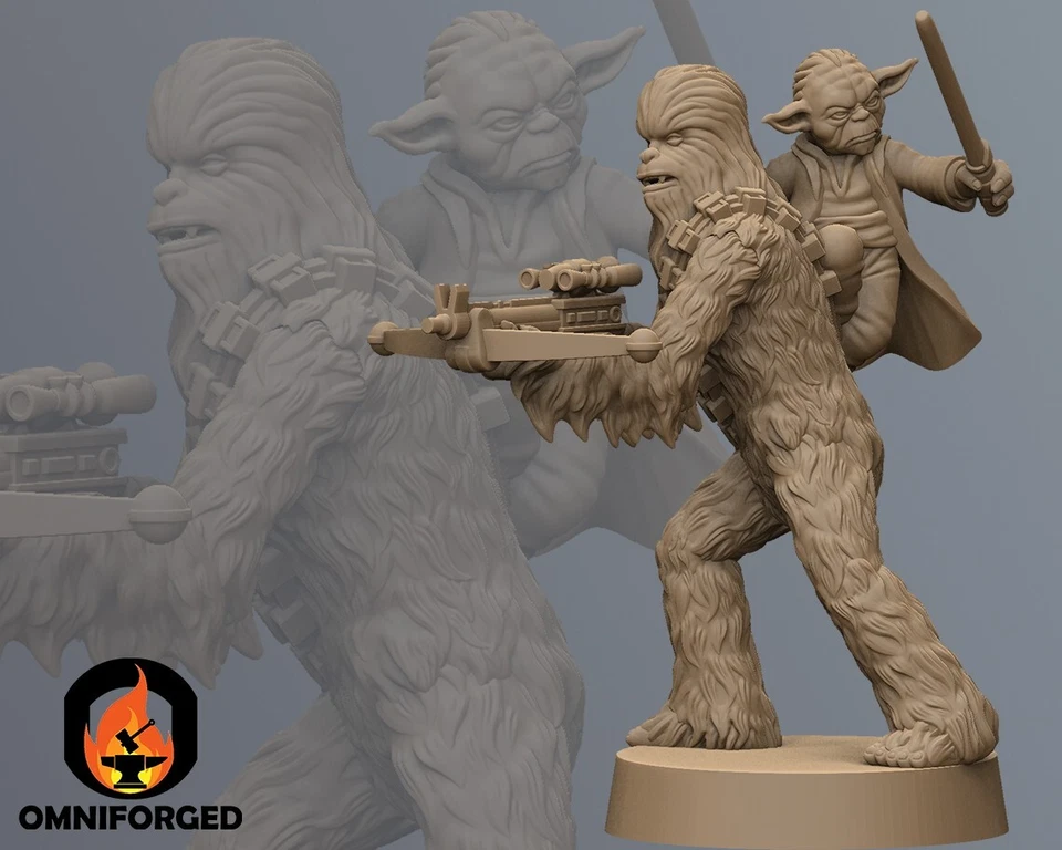 Star Wars Legion Chewbacca and Yoda Miniature 3D Printed Resin Mini Proxy - Image 1 of 1