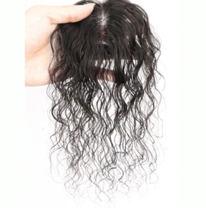 Middel Part 100% Human Hair Fluffy Wavy Bangs Hair Topper Hairpiece For Women - Picture 1 of 23