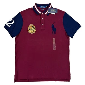 Polo Ralph Lauren Custom Slim Fit Big Pony Emblem Polo - Wine w Navy - Size: M - Picture 1 of 4