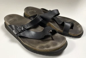 Black Leather Mephisto Helen Toe Loop Sandals Women Sz 10.5 11 EU 41 Slides - Picture 1 of 10