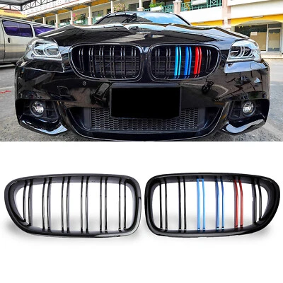 Gloss Black M-Color Front Kidney Grille for BMW F10 528i 535i 550i M5 2010-2016 - Image 1 of 4