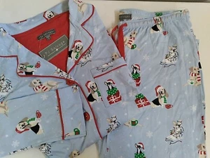 NEW PJ Salvage Christmas Dogs SMALL Blue Jersey Knit Set NWT - Picture 1 of 11