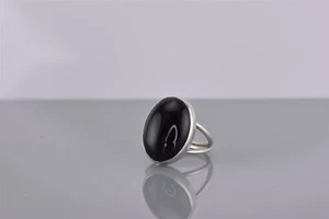 Anillo de plata de ley de 18 mm pulido negro ovalado ónix banda dividida 925 talla: 4 - Imagen 1 de 8