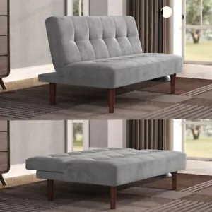 Fabric 2 Seater Padded Sofa Bed Recliner Sofabed Wood Recliner Sleeper Bed - Picture 1 of 13