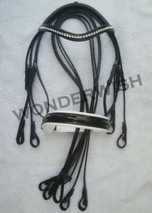 Double Bridle Mono Crown Headpiece With Pairs Of Leather Reins Set In 4 Sizes - Picture 1 of 4