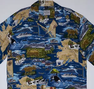 Camicia hawaiana David Carey Originals Alaska taglia 2XL alce balena orso crociera - Foto 1 di 6