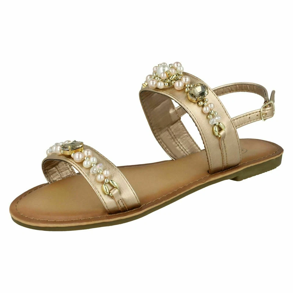 Mujer Spot On Joyas Perla Sandalias Tira en Tobillo: F00116 - Imagen 1 de 1