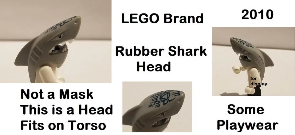 LEGO Minifigure Shark Head Helmet BLUE SCALES Tattoos ATLANTIS Animal RUBBER - Image 1 of 1