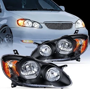 Headlights Black Housing for 2003-2008 Toyota Corolla Headlamps 03-08 Set Pair - Picture 1 of 9