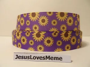 Grosgrain Ribbon, Sunflowers on Purple, Wild Flowers, Nature Fabric, 7/8" - Picture 1 of 1