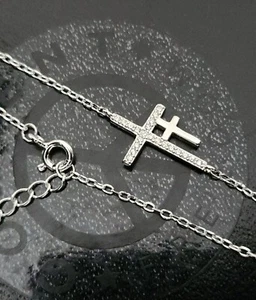 Pulsera Personalizada Plata 925 Delicada Doble Cruz Cristal Cadena Fina FB-017 - Imagen 1 de 10