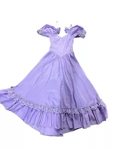 Vintage Purple Gown Puff Sleeve Full Skirt Lace Sz 6 Dress Edwardian Bridgerton - Picture 1 of 18