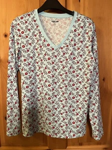 🌸Lands End Damen Small Relaxed Fit V-Ausschnitt Langarm T-Shirt Supima Baumwolle - Bild 1 von 4