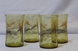 Vtg Elegance Federal Glass Golden Wheat 6oz Juice Amber Glasses MCM - Set of 4 - Picture 1 of 8