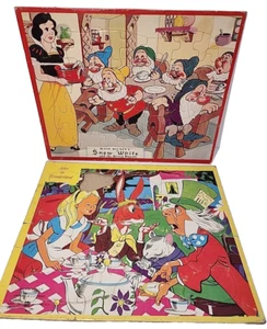 Vintage 1950s Walt Disney Snow White & Alice in Wonderland Frame Tray Puzzle Lot - Picture 1 of 22