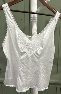 Vintage Seiden Spitze Nylon Camisole Slip Top Weiß Kokett Fee Zierlich Damen 38 - Bild 1 von 5
