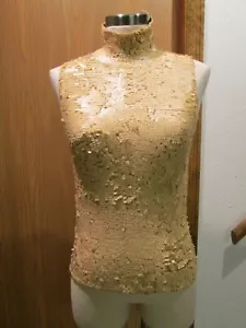 DKNY Gold Mock Turtleneck Silk Tank Top SIZE M - Picture 1 of 7