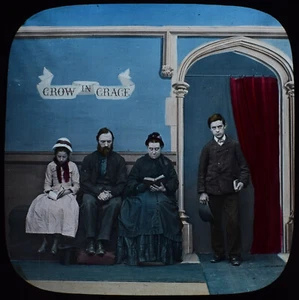 PEOPLE WAITING FOR CONFESSION C1890 VICTORIAN PHOTO Magic Lantern Slide - Picture 1 of 3