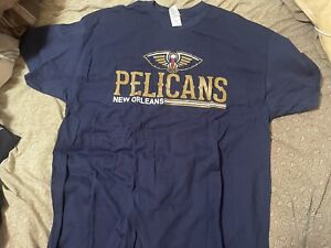 New Orleans Pelicans Logo Spell Out XL Double Sided Navy T-Shirt SGA