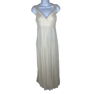 BCBG MAXAZRIA White Silk Chiffon Gown 4 Wedding Bridal Grecian Column Maxi Dress - Image 1 of 4