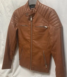 BRAND NEW womens tan biker jacket uk size xs - Picture 1 of 6