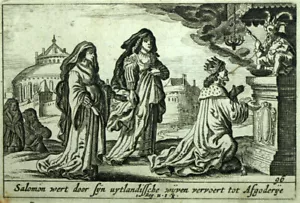 1700 Hoja de Arte Grabado De La Biblia Antiguo Testamento Salomon Pray Ante Un Templo - Imagen 1 de 2