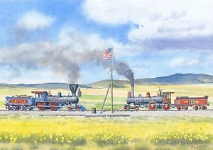 Ceremonia Transcontinental RR Golden Spike, Utah. Chris Oldham Acuarela Impresiones - Imagen 1 de 2