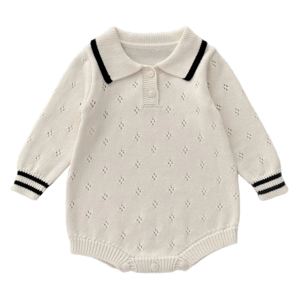 婴儿毛衣连衫裤翻领紧身衣裤运动服针织休闲连体裤 — 第 1/4 张图片