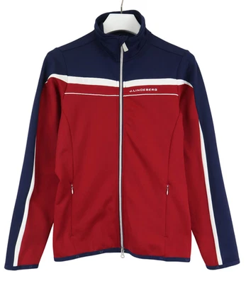 J. LINDEBERG M Huxley Blocked Tech Jersey Sweatshirt Men's SMALL Red And Blue — 第 1/4 张图片