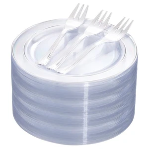 240Pcs Silver Dessert Plates Set Includes 120 Disposable Salad Plates 6.5" 12... - Picture 1 of 9