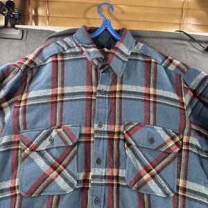 Vintage Sears Roebuck Flannel Shirt Large Tall Wool Blend Flap Pockets Plaid - Picture 1 of 8