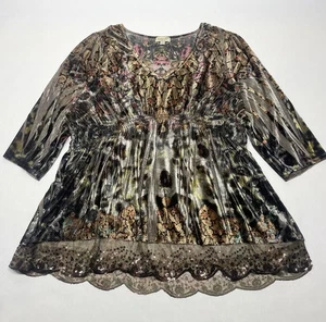 One World Velvet Lace Sequin Tunic Top Sz 3X Whimsigoth Fairy Grunge Whimsy Y2K - Picture 1 of 24