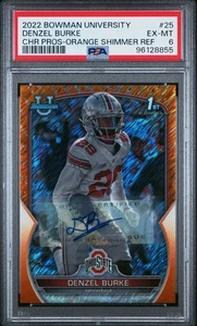 2022 Bowman University Denzel Burke Orange Shimmer Refractor Auto /25 PSA 6 - Bild 1 von 2