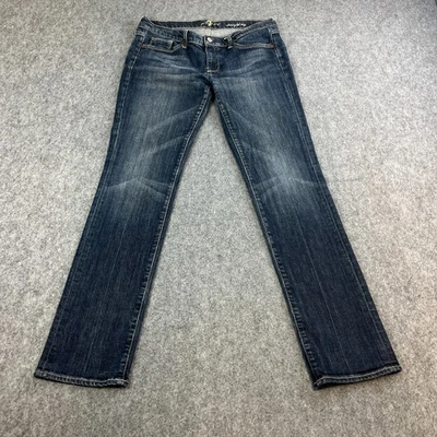 7 For All Mankind Womens Jeans Straight 31 32 UK 14 Dark Wash Blue Whiskers - Image 1 of 4