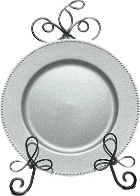 Set Of 4 Silver Charger Plates W/Beaded Edge Decorative Holiday Tableware 13” - Image 1 of 3