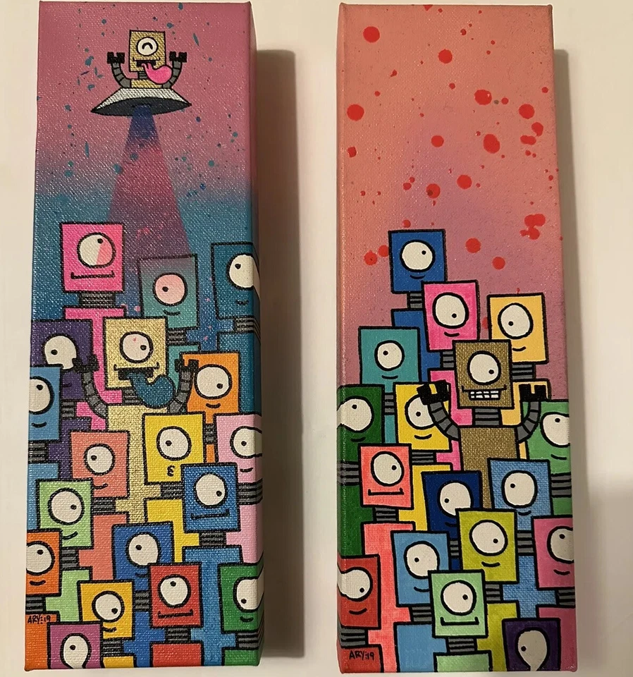 Robot Arte Acrílico Colorido Abstracto Arte POP ART Anime Surrealista Conjunto De 2 Foto 1 de 4