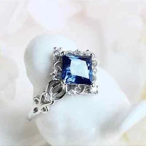925 Silver Plated Blue Cubic Zirconia Ring Silver Color Fine Jewelry Size 8 - Picture 1 of 5
