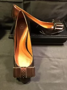 Johnston Murphy Women's Patent Leather Wedge Size 8.5 M - Deep Brown W/bow - Picture 1 of 11