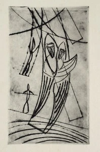 Lester Epstein (1919-1963) Abstract etching, Trapeze, high wire, Circus - Picture 1 of 4