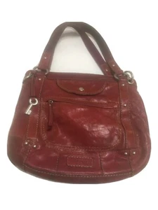 Borsa tote vintage FOSSIL rossastra marrone ciottolata in pelle borsa chiave - Foto 1 di 12