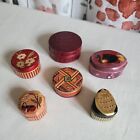 6 Vintage Marquetry Straw Bamboo Wood Lidded Trinket Boxes Lot Handmade
