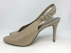 Adrianna Papell Size 9 M Gold Glitter Peep Toe Slingback Sparkly Party Shoe - Picture 1 of 12