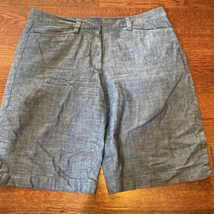 Lands' End Mid Rise Chambray Blue 100% Cotton Shorts Women's Size 12 - Picture 1 of 12