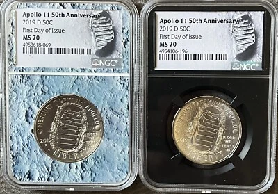 2019 D 50C Apollo 11 50th Anniv. Half Dollar NGC MS70 First Day of Issue Set - Image 1 of 4