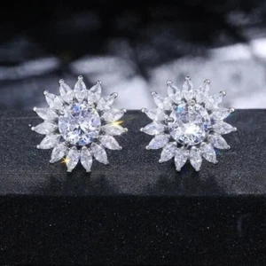 2Ct Round Lab Created White Diamond Stud Earrings 14K White Gold Plated - Picture 1 of 3