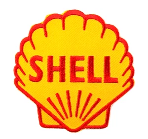 SHELL EMBROIDERED PATCH IRON/SEW ON 3" x 3" GAS RACING, OIL, LOTUS, BRM, FERRARI - Foto 1 di 2